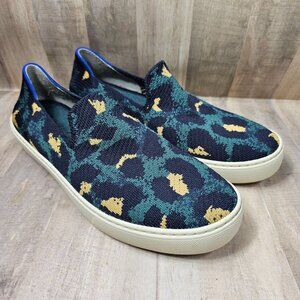 Rothy's Womens Size 9 Blue Spot Leopard Knit Slip On Sneakers Shoes